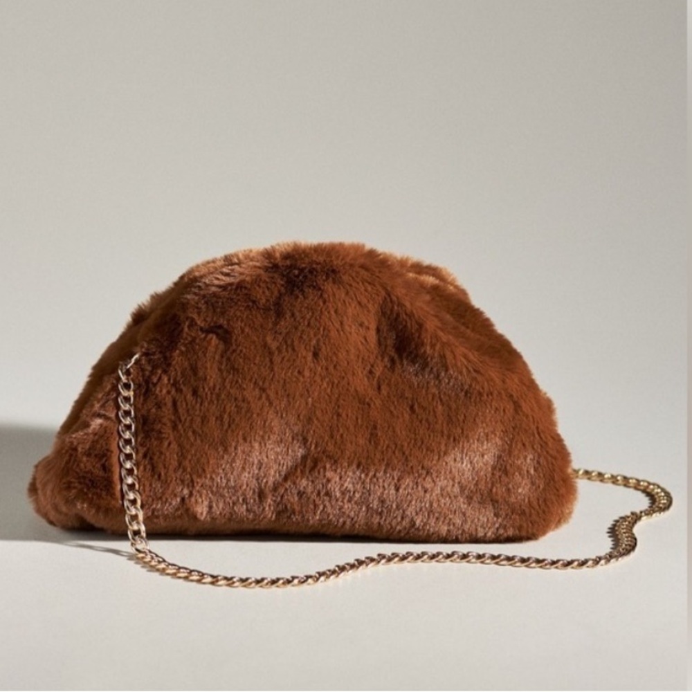 Anthropologie the Frankie mini clutch: Faux Fur Chocolate Brown crossbody NWOT